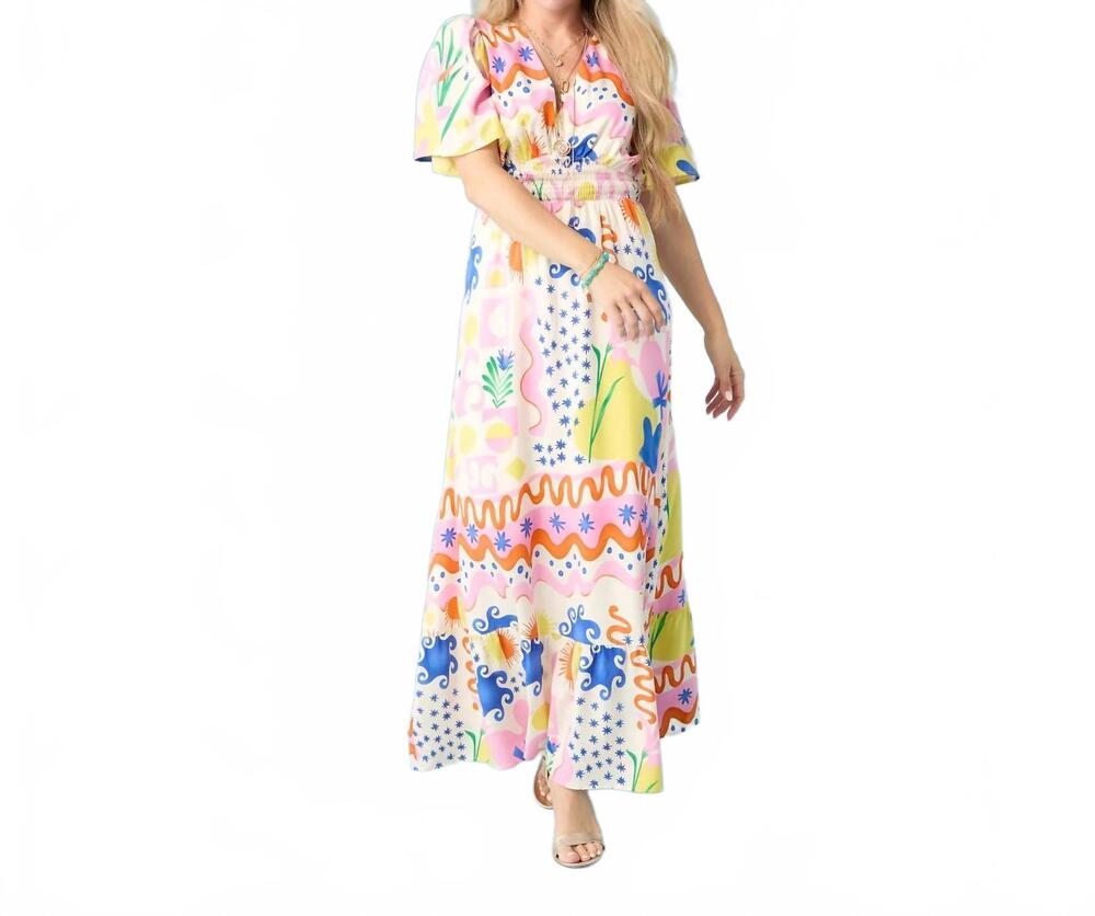 NEW COCO + CARMEN picasso short sleeve maxi dress in multi color